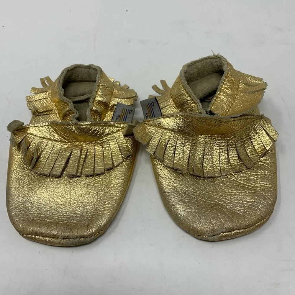 Project Five gold baby moccasins‎ size 6-12 months